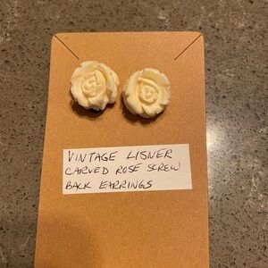 Vintage Carved Rose Flower Screw Back Earrings By Lisner